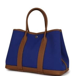 Hermès Hermes Garden Party 30 Bleu Electric Toile And Alezan Negonda Palladium Hardware -Online Bag Store H FBSLG 230913 4 WL 03