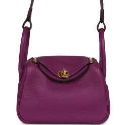 Hermès Hermes Mini Lindy Anemone Clemence Gold Hardware