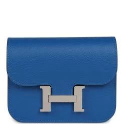 Hermès Hermes Constance Slim Wallet Bleu Zellige Evercolor Palladium Hardware