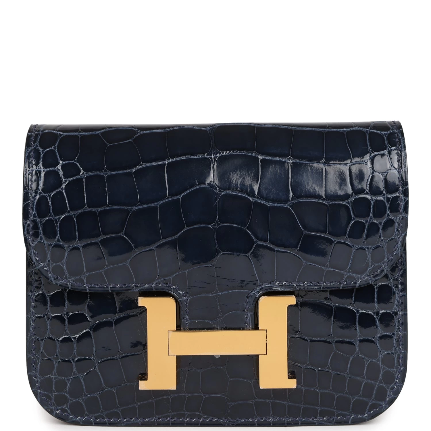 Hermès Hermes Constance Slim Wallet Bleu Abysse Shiny Alligator Gold Hardware 3 Hermès Hermes Constance Slim Wallet Bleu Abysse Shiny Alligator Gold Hardware