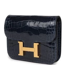 Hermès Hermes Constance Slim Wallet Bleu Abysse Shiny Alligator Gold Hardware 16 Hermès Hermes Constance Slim Wallet Bleu Abysse Shiny Alligator Gold Hardware -Online Bag Store H FBSLG 231030 3 BS 03