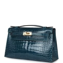 Hermès Hermes Kelly Pochette Vert Bosphore Shiny Alligator Gold Hardware 14 Hermès Hermes Kelly Pochette Vert Bosphore Shiny Alligator Gold Hardware -Online Bag Store H FBSLG 231204 7 PK 03