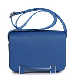 Hermès Hermes Geta Bag Bleu France Chevre Palladium Hardware