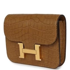 Hermès Hermes Constance Slim Wallet Kraft Matte Alligator Gold Hardware -Online Bag Store H FBSLG 240117 2 DG 03