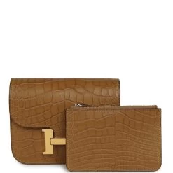 Hermès Hermes Constance Slim Wallet Kraft Matte Alligator Gold Hardware -Online Bag Store H FBSLG 240117 2 DG 07