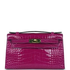 Hermès Hermes Kelly Pochette Rose Scheherazade Shiny Alligator Gold Hardware