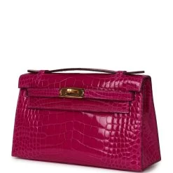 Hermès Hermes Kelly Pochette Rose Scheherazade Shiny Alligator Gold Hardware -Online Bag Store H FBSLG 240202 3 03
