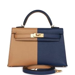 Hermès Hermes Special Order (HSS) Kelly Sellier 20 Casaque Sesame And Bleu Saphir Epsom Gold Hardware