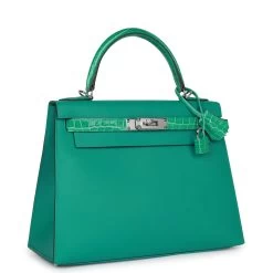 Hermès Hermes Kelly Sellier 28 Vert Verone Madame And Shiny Niloticus Crocodile Touch Palladium Hardware -Online Bag Store H K 012523 1 02