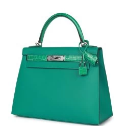 Hermès Hermes Kelly Sellier 28 Vert Verone Madame And Shiny Niloticus Crocodile Touch Palladium Hardware -Online Bag Store H K 012523 1 05