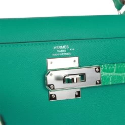 Hermès Hermes Kelly Sellier 28 Vert Verone Madame And Shiny Niloticus Crocodile Touch Palladium Hardware -Online Bag Store H K 012523 1 08