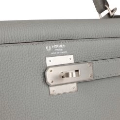 Hermès Hermes Special Order (HSS) Kelly Sellier 28 Gris Mouette Verso Togo Brushed Palladium Hardware -Online Bag Store H K 012523 4 08
