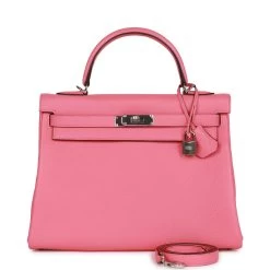 Hermès Hermes Kelly Retourne 32 Rose Azalee Clemence Palladium Hardware