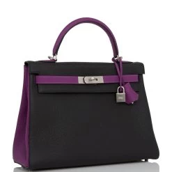 Hermès Hermes Special Order (HSS) Kelly Retourne 32 Black And Anemone Togo Brushed Palladium Hardware -Online Bag Store H K 041122 2 03