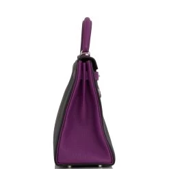 Hermès Hermes Special Order (HSS) Kelly Retourne 32 Black And Anemone Togo Brushed Palladium Hardware -Online Bag Store H K 041122 2 04