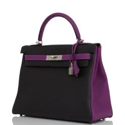 Hermès Hermes Special Order (HSS) Kelly Retourne 32 Black And Anemone Togo Brushed Palladium Hardware -Online Bag Store H K 041122 2 07