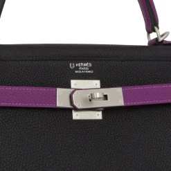 Hermès Hermes Special Order (HSS) Kelly Retourne 32 Black And Anemone Togo Brushed Palladium Hardware -Online Bag Store H K 041122 2 09