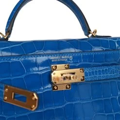 Hermès Hermes Kelly Sellier 20 Bleu Zellige Shiny Alligator Gold Hardware -Online Bag Store H K 102722 1 07