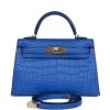 Hermès Hermes Kelly Sellier 20 Bleu Royal Matte Alligator Gold Hardware -Online Bag Store H K 112221 1 01