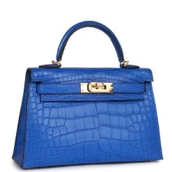 Hermès Hermes Kelly Sellier 20 Bleu Royal Matte Alligator Gold Hardware -Online Bag Store H K 112221 1 02
