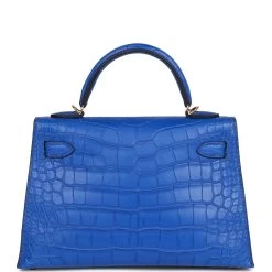 Hermès Hermes Kelly Sellier 20 Bleu Royal Matte Alligator Gold Hardware -Online Bag Store H K 112221 1 04