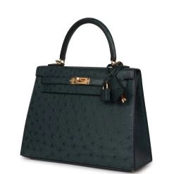Hermès Hermes Kelly Sellier 25 Vert Cypress Ostrich Gold Hardware -Online Bag Store H K 230508 1 03