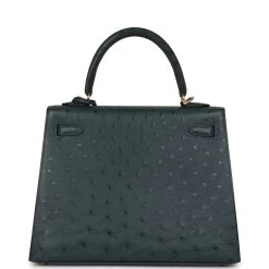 Hermès Hermes Kelly Sellier 25 Vert Cypress Ostrich Gold Hardware -Online Bag Store H K 230508 1 05