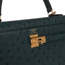 Hermès Hermes Kelly Sellier 25 Vert Cypress Ostrich Gold Hardware -Online Bag Store H K 230508 1 08