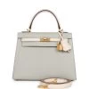 Hermès Hermes Special Order (HSS) Kelly Sellier 25 Gris Perle And Nata Chevre Brushed Gold Hardware -Online Bag Store H K 230524 1 01