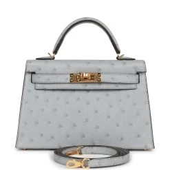 Hermès Hermes Kelly Sellier 20 Bleu Glacier Ostrich Gold Hardware