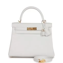 Hermès Hermes Kelly Retourne 28 New White Evercolor Gold Hardware