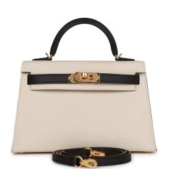 Hermès Hermes Special Order (HSS) Kelly Sellier 20 Craie And Black Epsom Gold Hardware