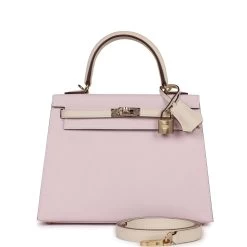 Hermès Hermes Special Order (HSS) Kelly Sellier 25 Mauve Pale And Craie Epsom Permabrass Hardware