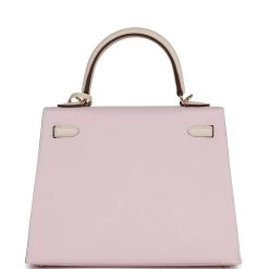 Hermès Hermes Special Order (HSS) Kelly Sellier 25 Mauve Pale And Craie Epsom Permabrass Hardware -Online Bag Store H K 230816 2 05