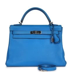 Hermès Pre-owned Hermes Kelly Retourne 32 Bleu Hydra Togo Palladium Hardware