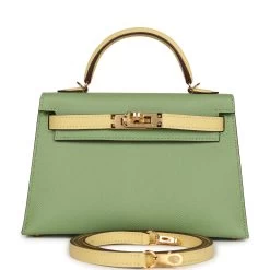 Hermès Hermes Special Order (HSS) Kelly 20 Vert Criquet And Limoncello Epsom Gold Hardware