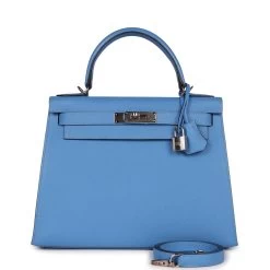 Hermès Pre-owned Hermes Kelly Sellier 28 Bleu Azur Epsom Palladium Hardware