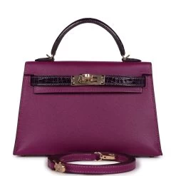 Hermès Hermes Kelly Sellier 20 Anemone Madame And Amethyst Shiny Alligator Touch Permabrass Hardware
