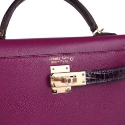 Hermès Hermes Kelly Sellier 20 Anemone Madame And Amethyst Shiny Alligator Touch Permabrass Hardware -Online Bag Store H K 231108 1 07