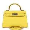 Hermès Hermes Kelly Sellier 20 Jaune Citron Chevre Palladium Hardware