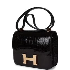 Hermès Pre-owned Hermes Constance 24 Black Shiny Alligator Rose Gold Hardware -Online Bag Store H K 231204 1 PK 03 ed4f6bd2 6114 4b0f bc13 dc7af26a698e
