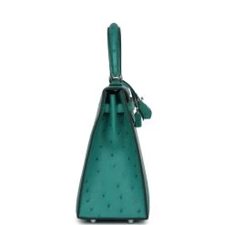 Hermès Hermes Kelly Sellier 25 Vert Verone Ostrich Palladium Hardware -Online Bag Store H K 231205 1 RT 04