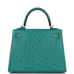 Hermès Hermes Kelly Sellier 25 Vert Verone Ostrich Palladium Hardware -Online Bag Store H K 231205 1 RT 05