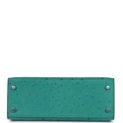 Hermès Hermes Kelly Sellier 25 Vert Verone Ostrich Palladium Hardware -Online Bag Store H K 231205 1 RT 06