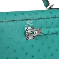 Hermès Hermes Kelly Sellier 25 Vert Verone Ostrich Palladium Hardware -Online Bag Store H K 231205 1 RT 08