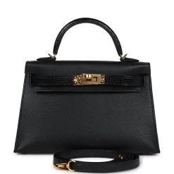 Hermès Hermes Kelly Sellier 20 Black Madame And Lizard Touch Gold Hardware