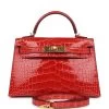 Hermès Hermes Kelly Sellier 20 Rouge De Coeur Shiny Alligator Gold Hardware -Online Bag Store H K 231211 01 01