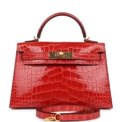 Hermès Hermes Kelly Sellier 20 Rouge De Coeur Shiny Alligator Gold Hardware