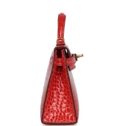 Hermès Hermes Kelly Sellier 20 Rouge De Coeur Shiny Alligator Gold Hardware -Online Bag Store H K 231211 01 04