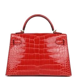 Hermès Hermes Kelly Sellier 20 Rouge De Coeur Shiny Alligator Gold Hardware -Online Bag Store H K 231211 01 05